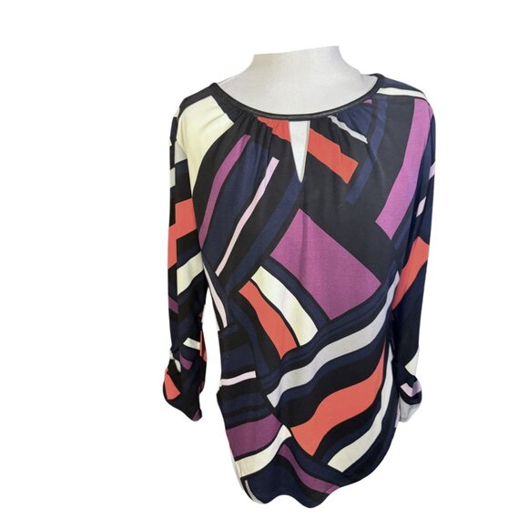 Worthington Petite Medium Geometric Print Top With 3/4 Sleeves - Picture 7 of 9